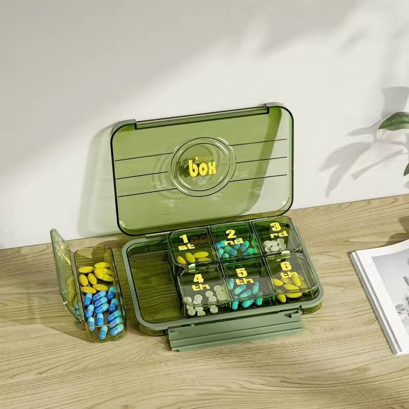 Medicine box, portable portable medicine dispensing box seven days a week, three meals a day dispenser, large-capacity tablet storage box
