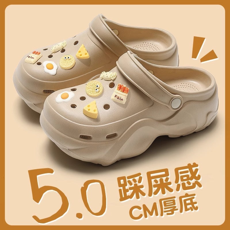 Thick soleeva crocs women's summer outwear 2025new arrivalheight increasing outdoor beach seaside ins toe cap slippers