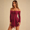 fashionelegant one-shoulder dress women's chest twist tie back waist slimming look hip-covering short skirt