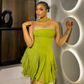 European and american cross-border women's fashion:  summer new arrivals - sexy and chic bandeau mini dress with asymmetrical hem and strappy detail