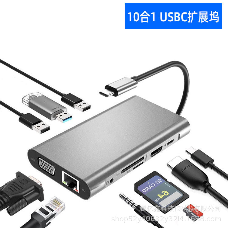 Type-c expansion hub: usb splitter, hdmi, ethernet adapter, 10-in-1 docking station with gigabit ethernet port