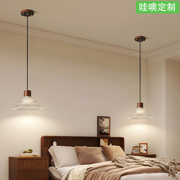 [Wow] Medieval small chandelier walnut solid wood bedside lamp American retro glass bar entrance lamp