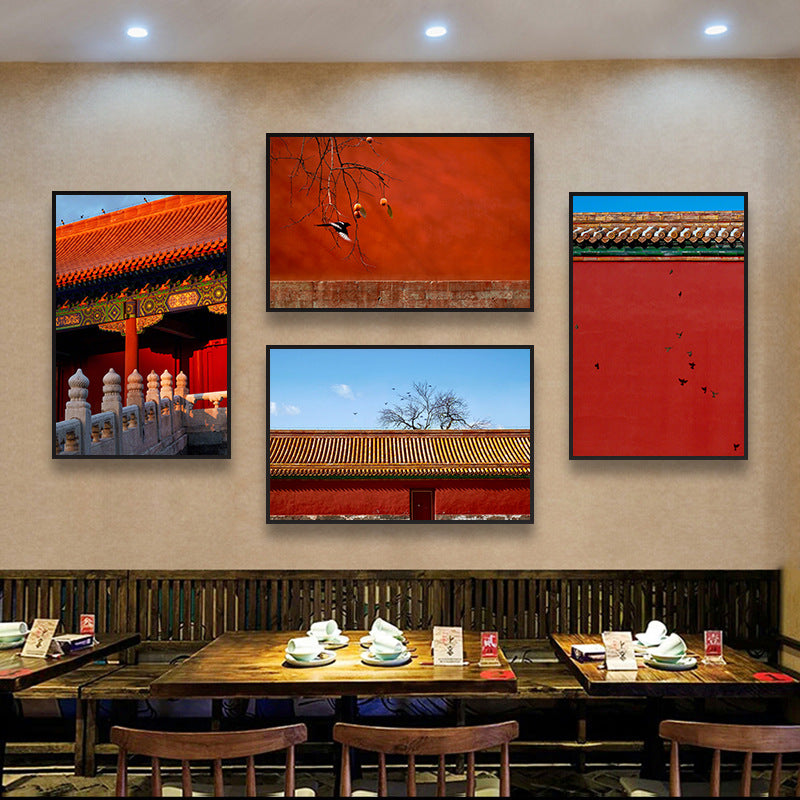 Beijing Forbidden City Snow Scene Decorative Painting New Chinese Architecture Eaves Red Wall Hanging Painting Chinese Style Restaurant Box Mural