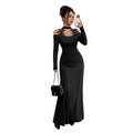 export high-end socialite style spring/summer new long-sleeved slim-fit bodycon black lace dress for women - early summer collection