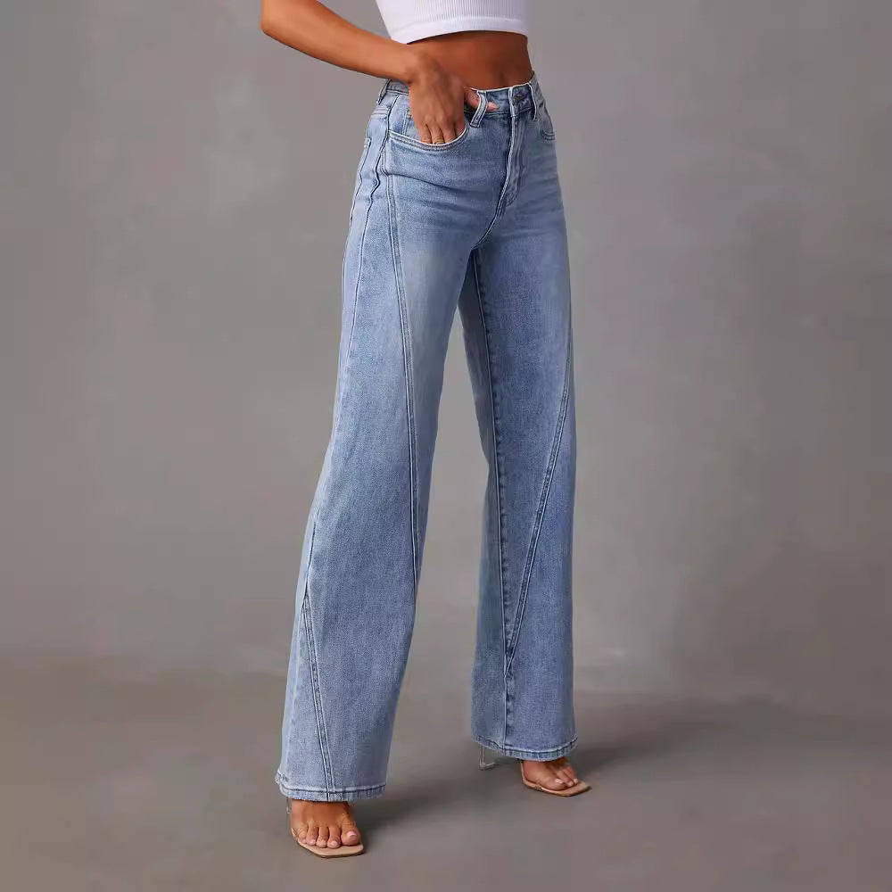 Women's wide-leg denim pants for export,  new  style, loose patchwork trousers, streetwear trendy washed jeans