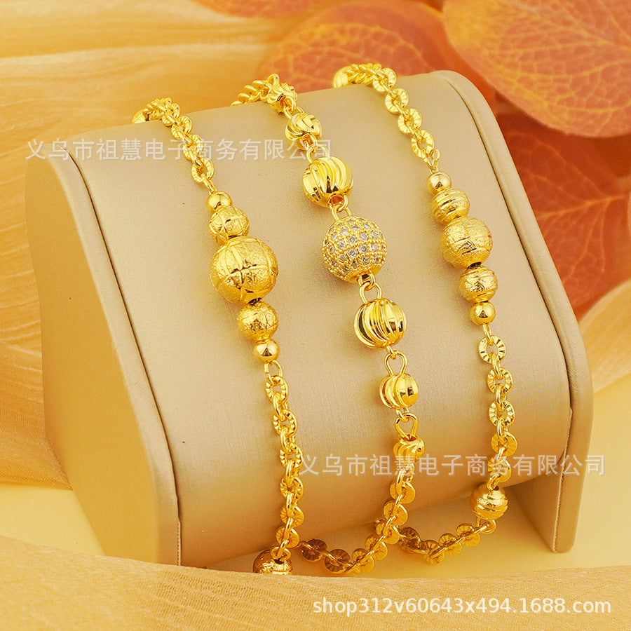 1 piece retro24k gold plated ball bead copper bracelet normcore party gift o point handmade bracelet women's stacking jewelry