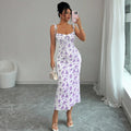 fashion women's clothing  summer sweet floral print camisole dress slim fit elegant bodycon maxi dress