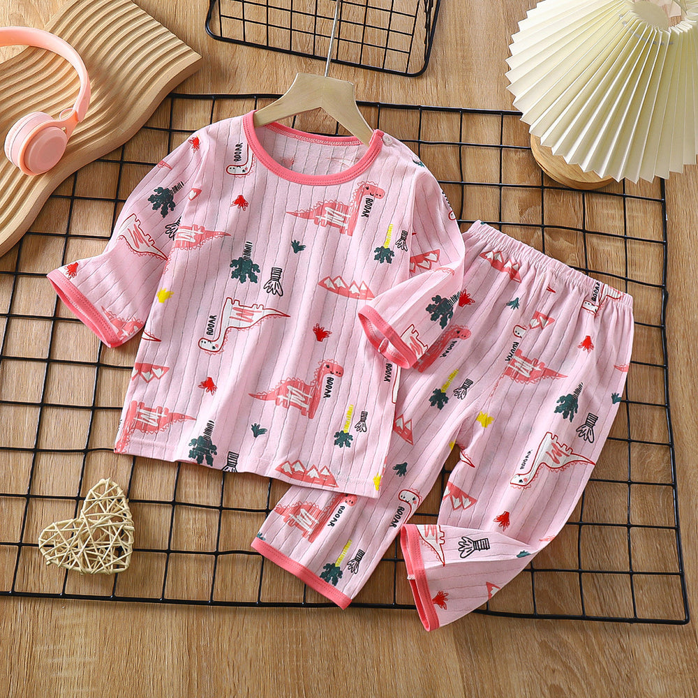 new children's pure cotton pajama set - summer long sleeve sleepwear, lightweight air conditioning suit for boys and girls
