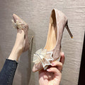 Flats french champagne color wedding shoes fall and winter women's bridal shoes 2025 new arrival hexiu wedding dress two-wear engagement high heels
