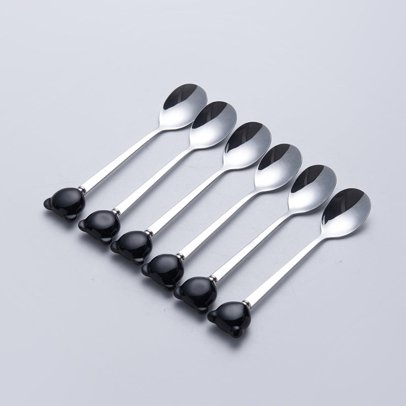 Luxury new year fruit fork set - stainless steel fruit forks with storage jar, premium ceramic bear fork & spoon jar set