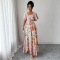 summer print long french floral slimming maxi dress