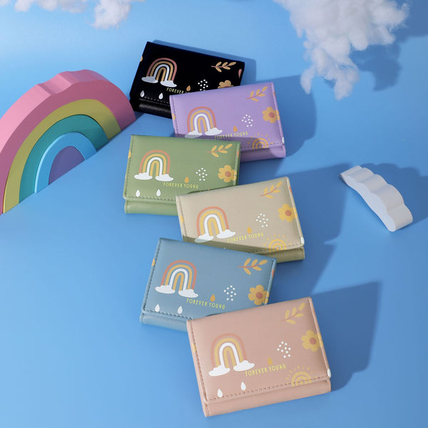 Forever young new short women's wallet three-fold printing simple Korean version change bag pu card bag