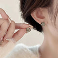 Berlin gray diamond half round stud earrings-e6331 silver