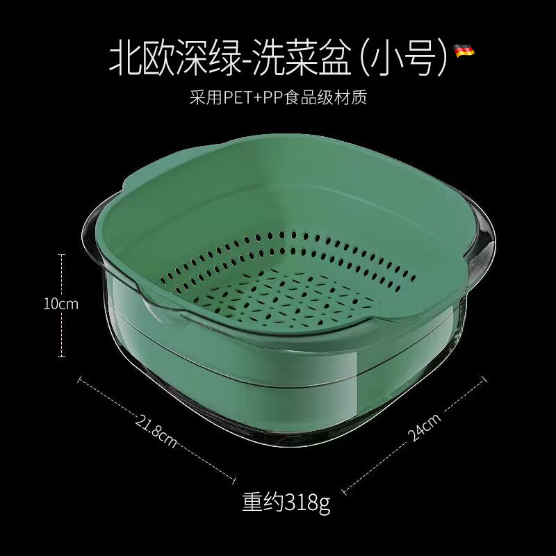 Plastic vegetable basin, kitchen hollow drain basket, vegetable basket storage, household large-capacity double-layer plastic basin washbasin