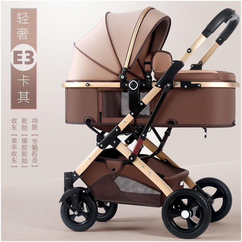 Newborn baby sleeping blue reversible, sit or lie down, high view baby stroller, foldable shock absorber stroller, two-way baby stroller