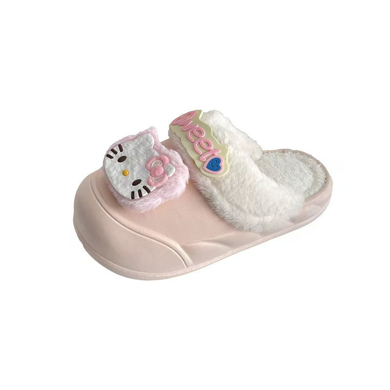New arrivalwinterheattech detachable cotton slippers for women popular cartoon kt cat dopamine style durable princess cotton shoes