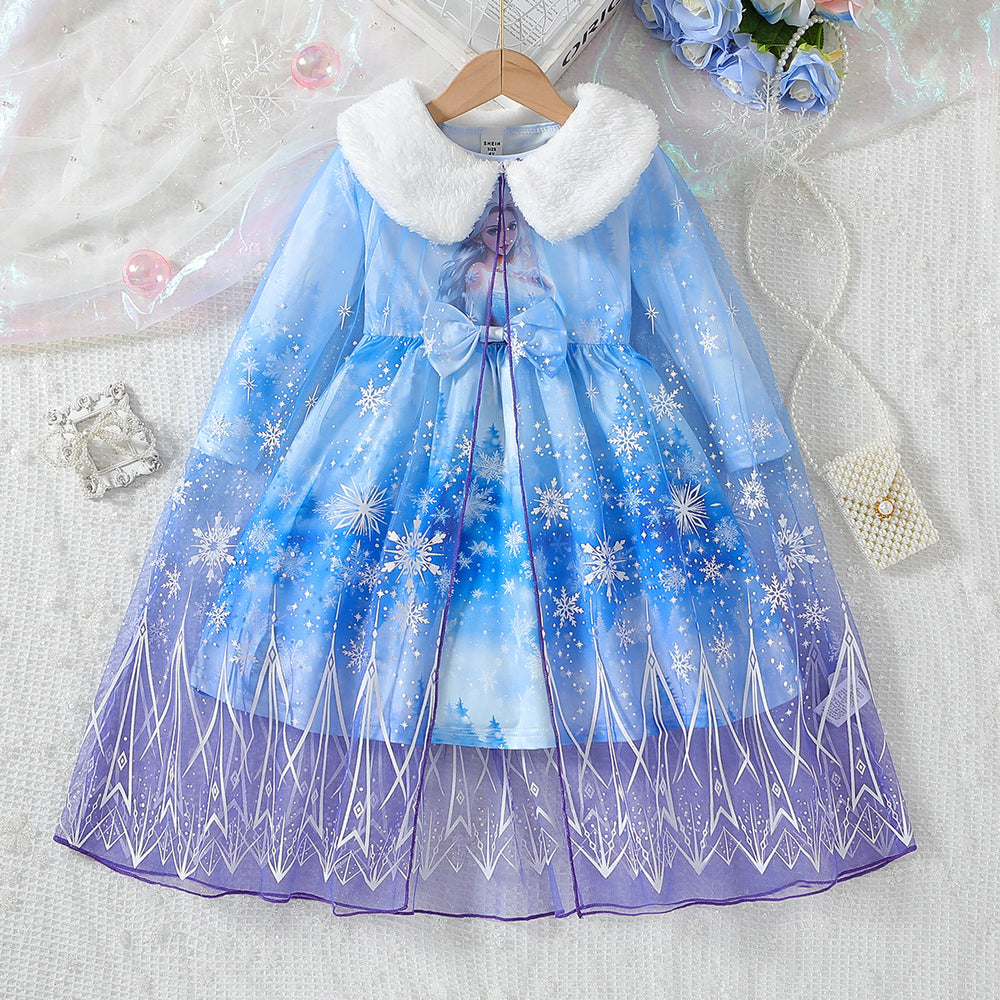 European and american cross-border autumn/winter holiday collection: snow princess tulle cape + dress two-piece set