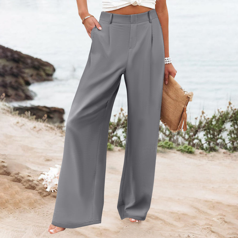 new women's summer fashion loose solid color high waist casual straight leg trousers for cross-border