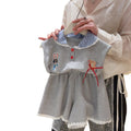 Girls' outfit set: cartoon appliqué bunny officer, 3d bow, plaid lace collar – stylish, high-quality, ready-to-wear