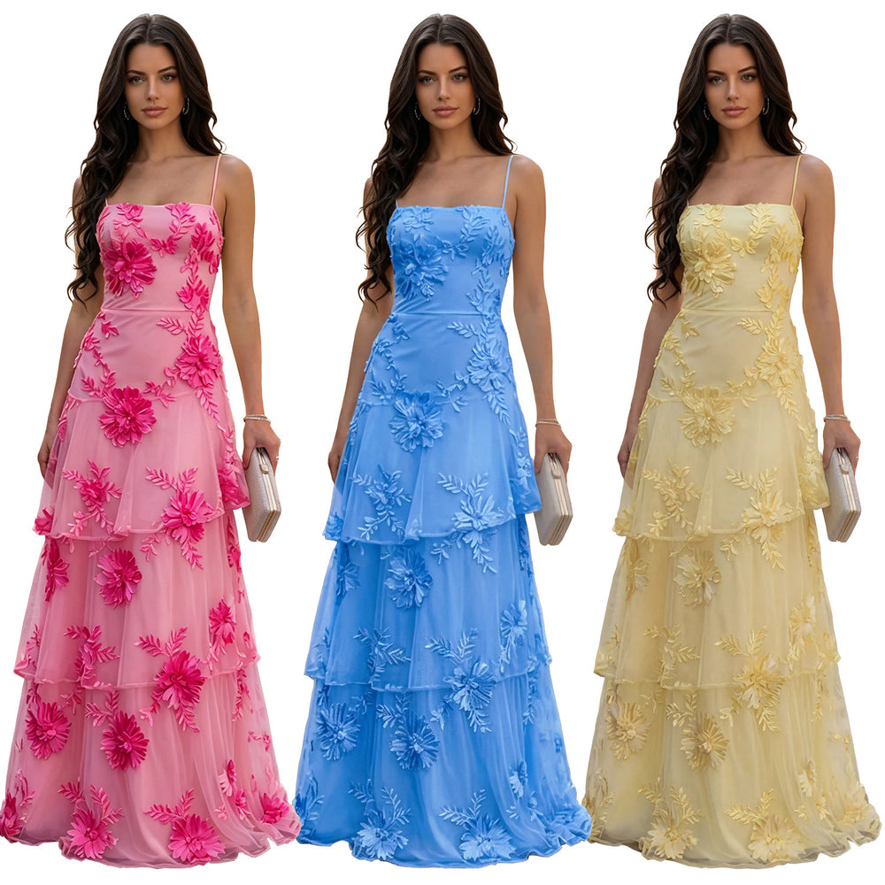 C7710 cross-border   fashion women's sexy mesh suspender floral dress