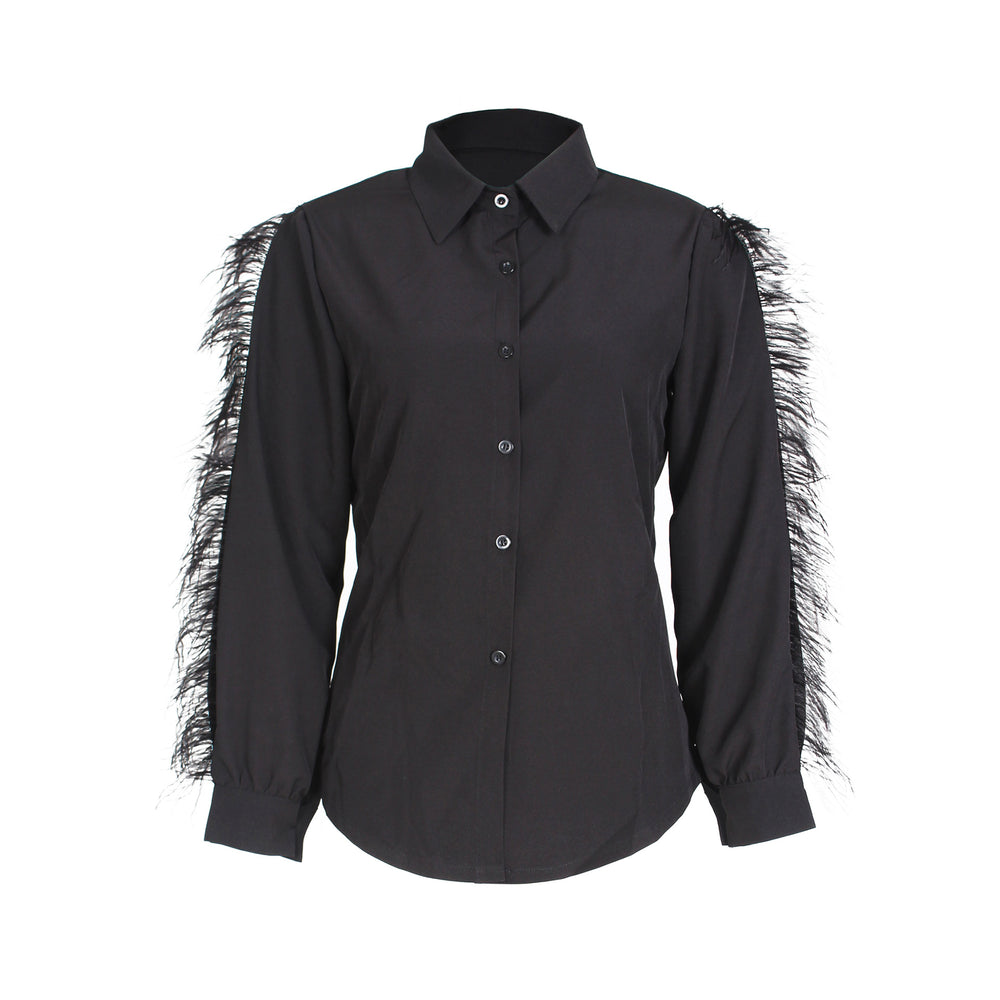spring new arrivals: european and american style fashionable luxury ostrich feather embellished shirt - hot selling on  for cross-border e-commerce