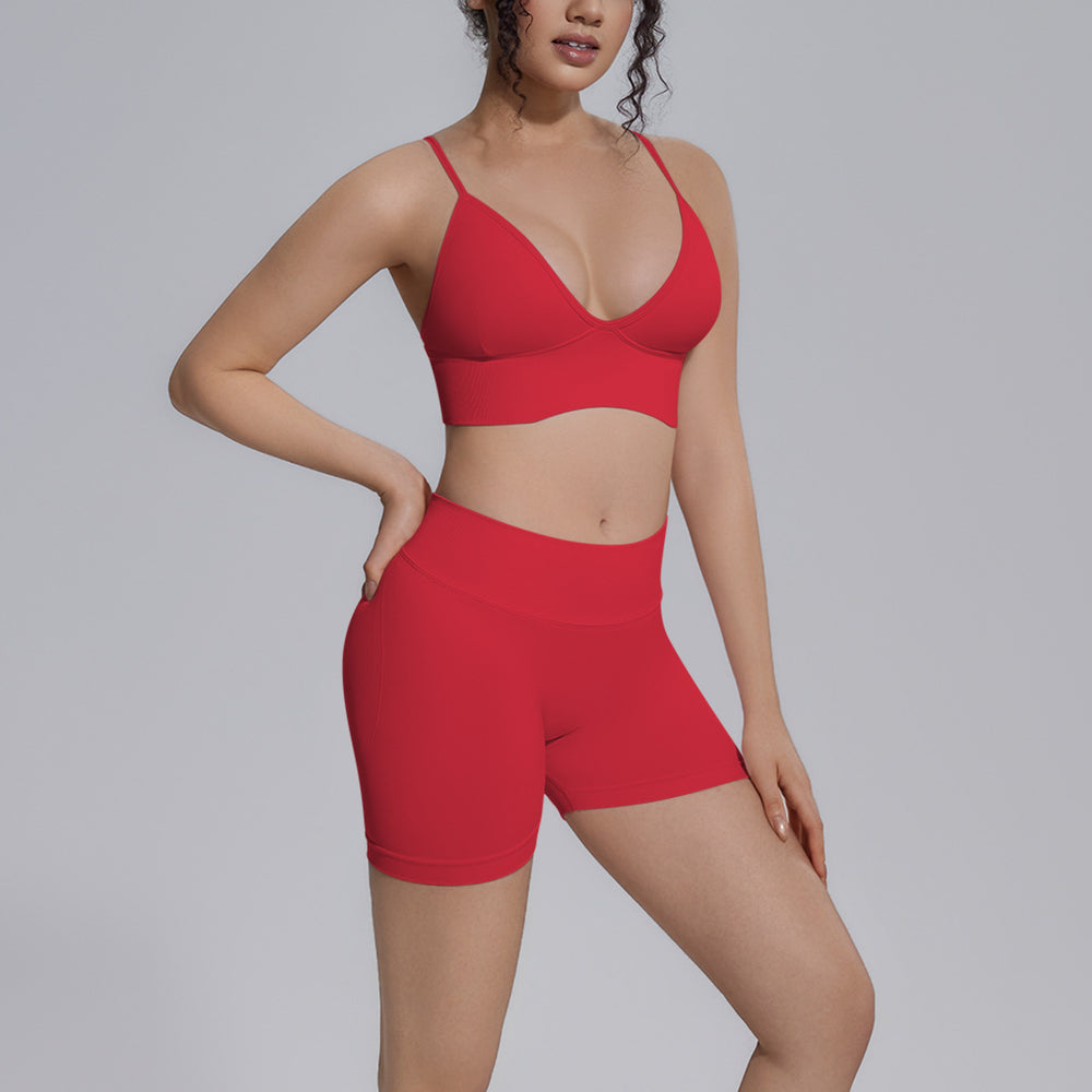 seamless pure color beautiful back tight breathable short high elastic yoga suit sports running fitness yoga suit