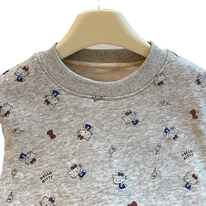 New autumn/winter girls' fleece-lined sweatshirt, thickened base layer top, trendy baby girl's top, children's clothing (ages 6-12)