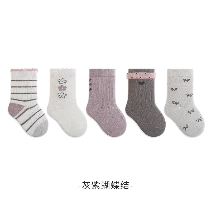 Babylon five-pair kids socks combed cotton breathable type a knee socks socks stripes boneless infant socks