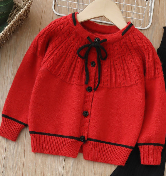 Dropshipping girls' knitted sweater two-piece set -  autumn/winter new collection - baby girl pants set