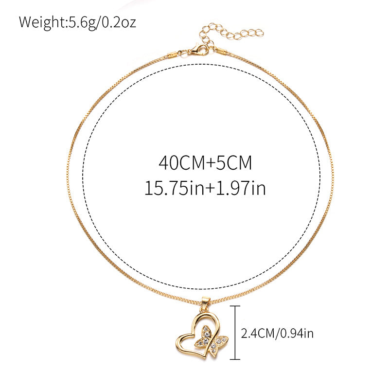 Wholesale heart butterfly necklace - european & american style, autumn/winter accessories, women's diamond-studded gold-plated high-end sweater choker