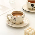 Hand-painted ceramic coffee cup and saucer set - unique gift mug - creative niche gift - high-value handcrafted cup