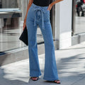 /dropshipping new european and american style elastic slim-fit tie-waist wide-leg slightly flared denim pants -  women's trendy fashion