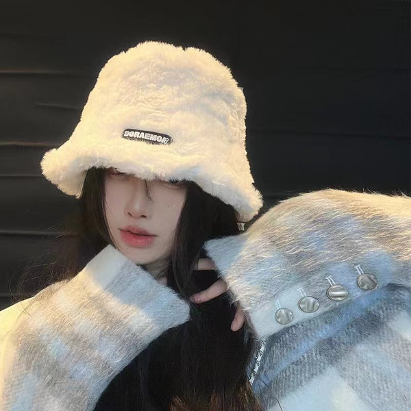 Plush bucket hat women's winter new versatile warm cold hat Korean version bucket basin hat fashion soft plush