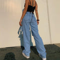 fashion cross-border summer new arrival loosestylish ripped straight-legcasual pants jeans for women