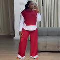 European and american cross-border women's clothing  summer new casual round neck faux two-piece sweatshirt high-waisted wide-leg pants set