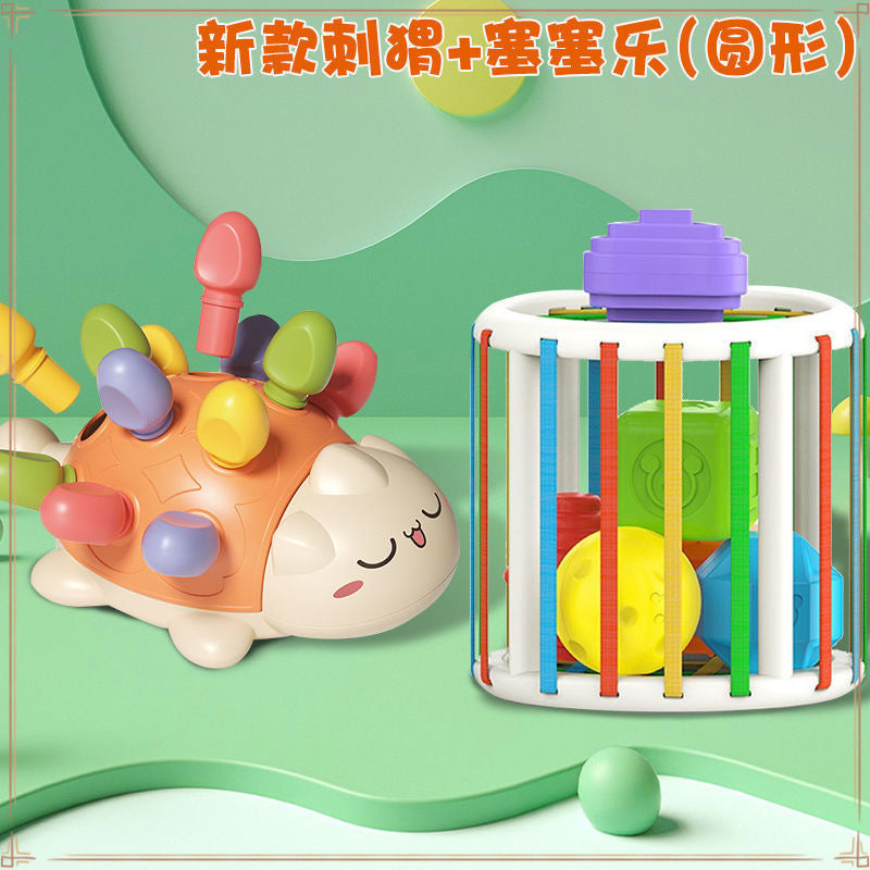 Hedgehog assembly hole pulling nails 6 months 8 baby concentration training early education baby toys 1 3 years old puzzle