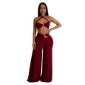 C7236 cross-border   fashion women's solid color sexy bandeau top and pants two-piece set - new arrival