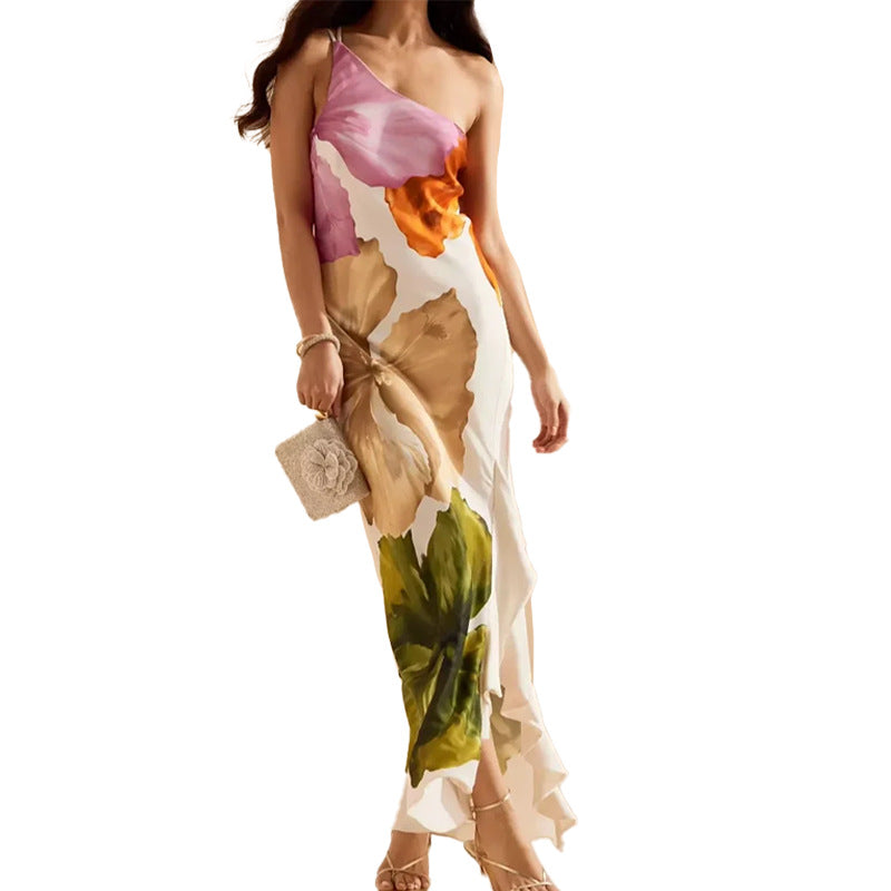 european and american style women's summer dress - ins casual vacation loose fit placement print dress