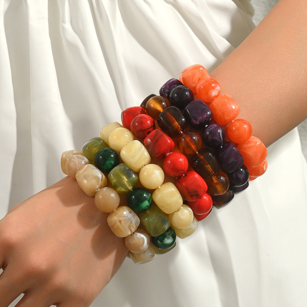 Wholesale acrylic beaded bracelets - trendy dopamine jewelry, unique irregular geometric stretch bracelets for women (cross-border e-commerce)