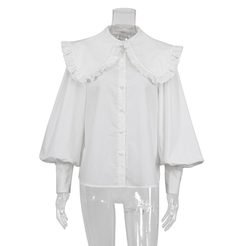 European and American fashion sweet white doll collar shirt 2024 design loose women's pure cotton cardigan long-sleeved top
