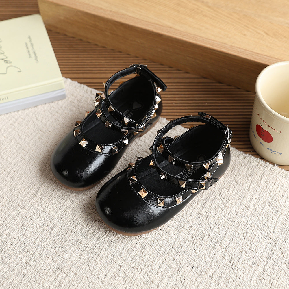 Vancahao girl's rivet fashion small leather shoes  spring & fall new arrivalk-stylekids bright leather princess shoes performance shoes