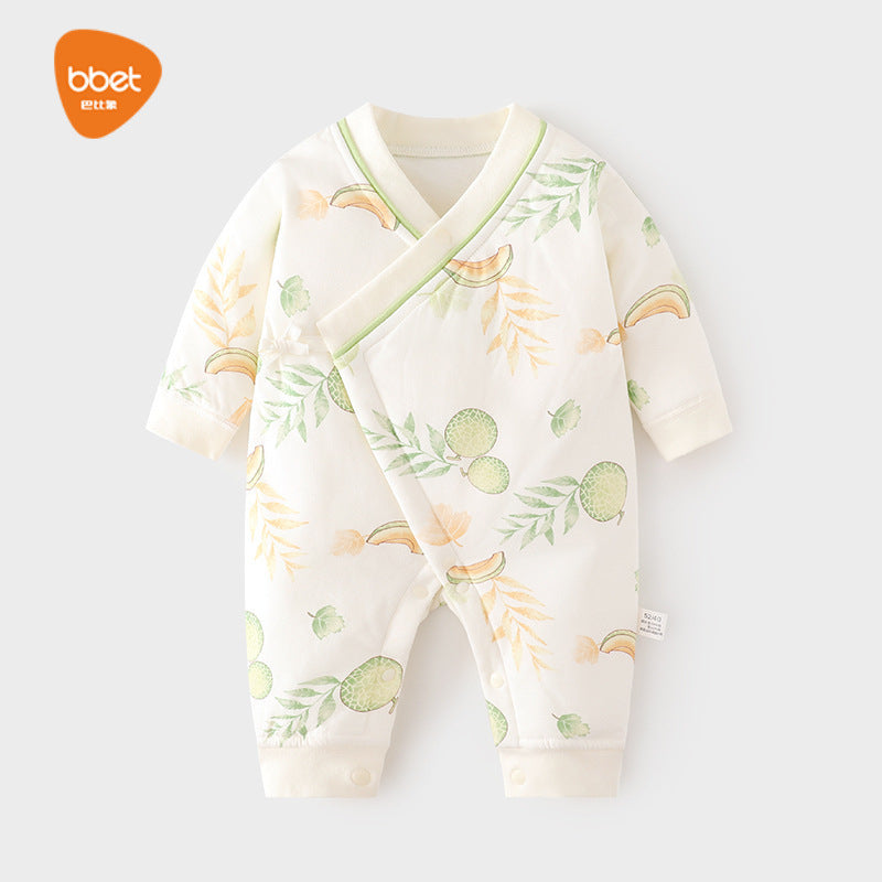 Babibele quilted jumpsuit thin cotton boneless khaki fall and winterpure cotton newborn 40g butterfly suit baby crawling suit
