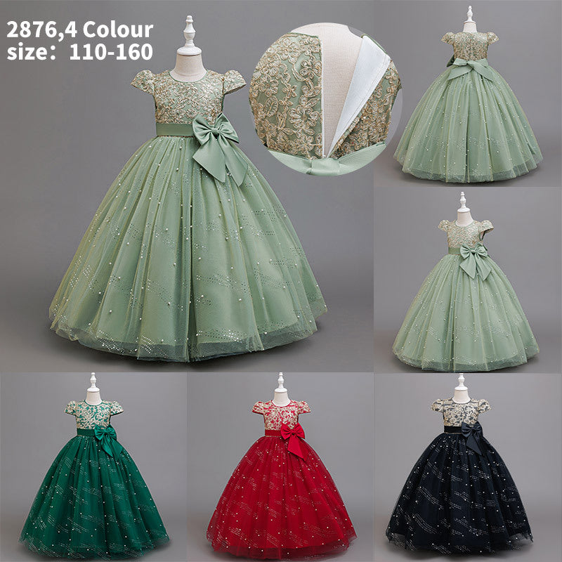 Girls' formal dress, children's princess tutu dress, bowknot flower girl dress,  new vintage light luxury style