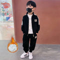 Boys' fall/winter  fleece-lined hoodie set - trendy and stylish two-piece outfit for older boys