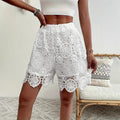 cross-border fashion: women's new lace-trimmed, versatile, mid-rise, solid color straight-leg shorts for  us & europe