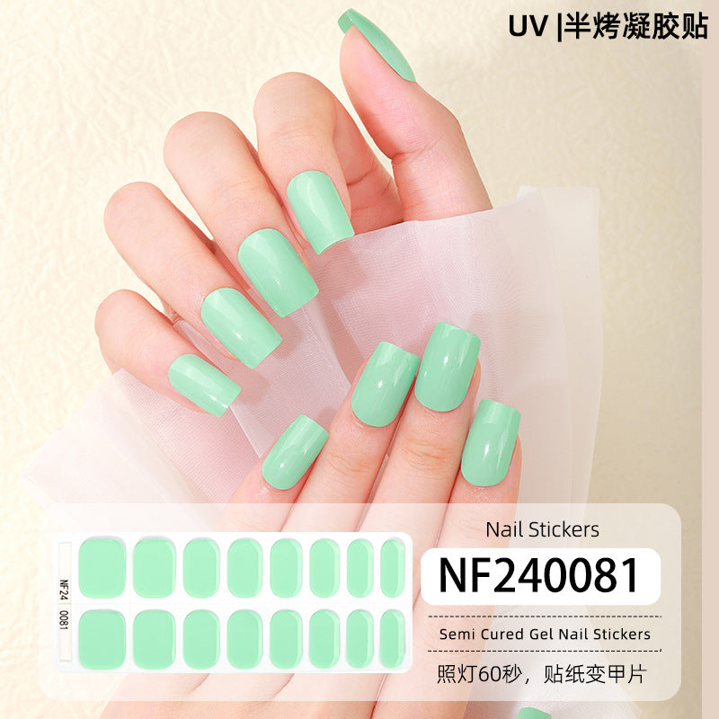 Zhengxiang new semi-cured gel nail art sticker solid color pure green onion gel UV nail sticker simple baking lamp gel nail art