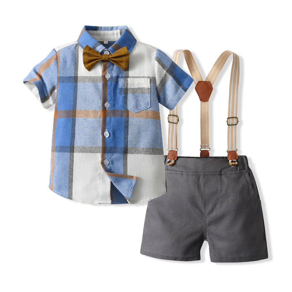 New arrival: summer plaid casual outfit set for boys and girls - wholesale in-stock baby sets (matching sibling outfits available)