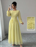 European and american cross-border  french long gown - round neck, loose fit, lantern sleeves, soft korean style, overseas fashion