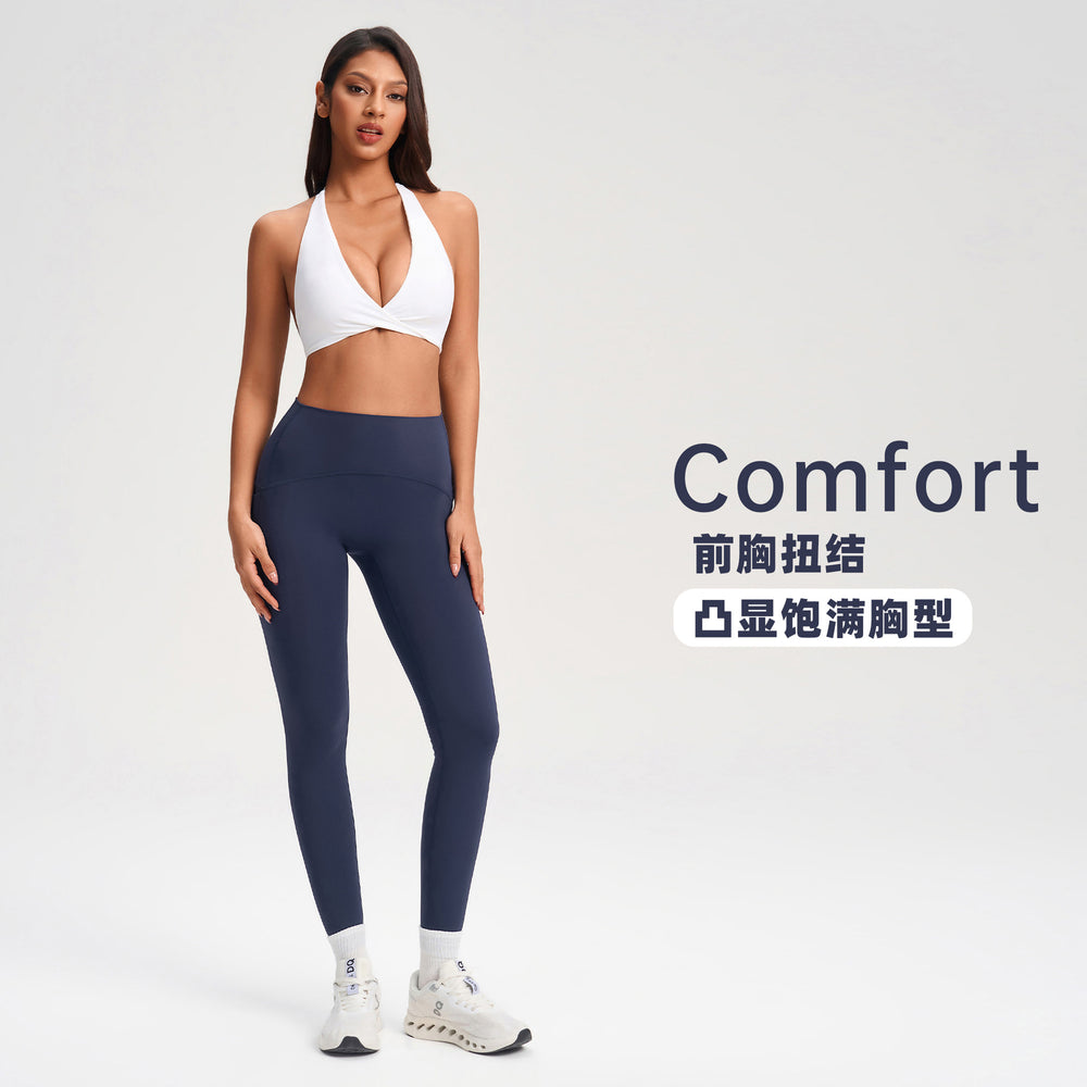 Sexy deep v halter bra with twist detail - breathable, backless, push-up sports bra for pilates and yoga - yg-1005