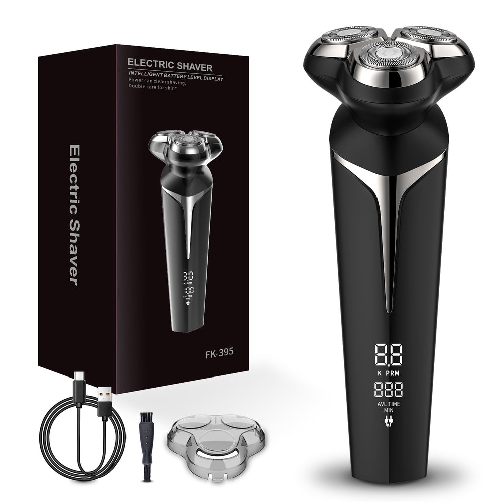 Magnetic three-blade razor, fully washable, digital display, fast charging, cross-border wholesale, magnetic three-blade head